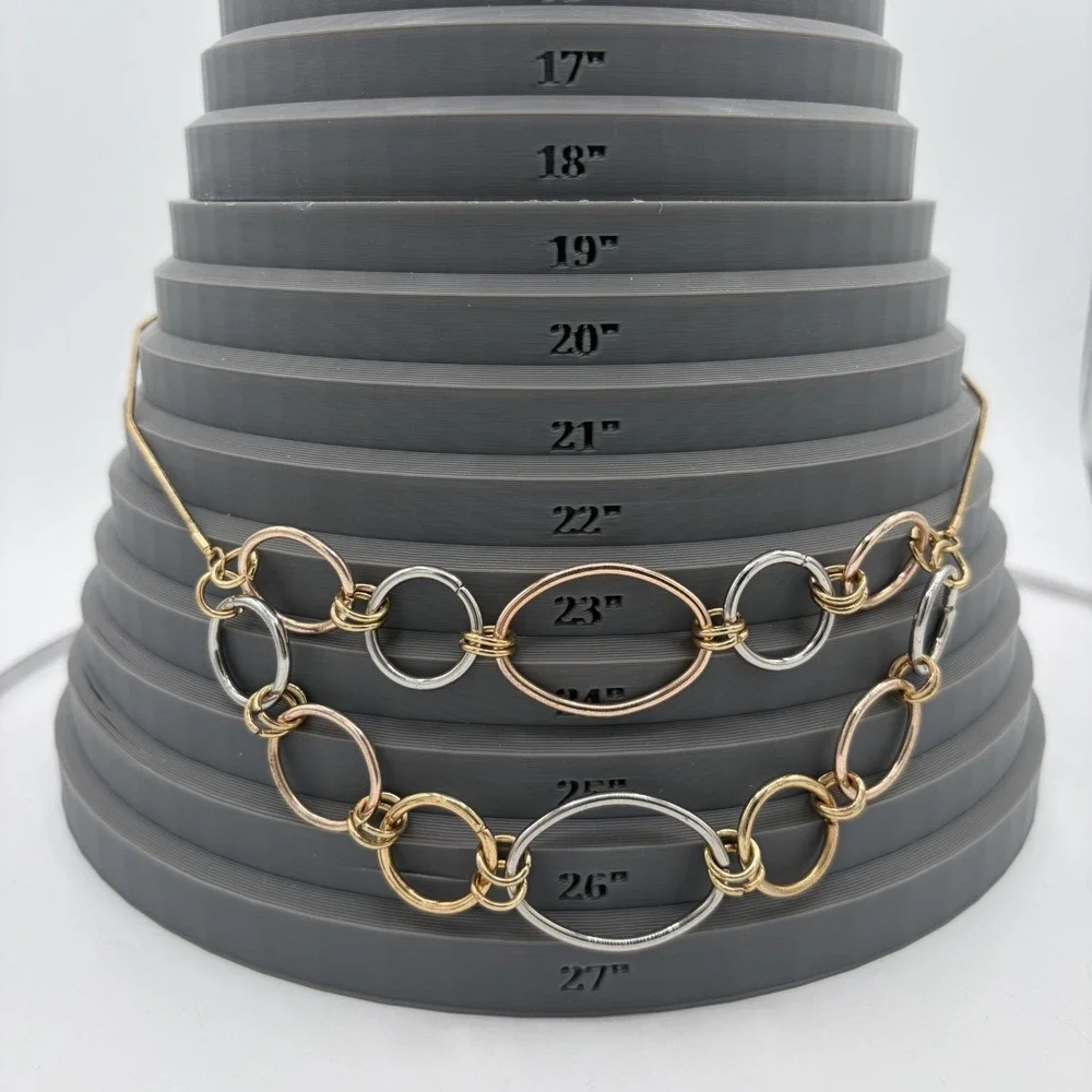 Ann Taylor Factory Tri‎ Tone Mixed Metal Interlocking Ring Slider Necklace